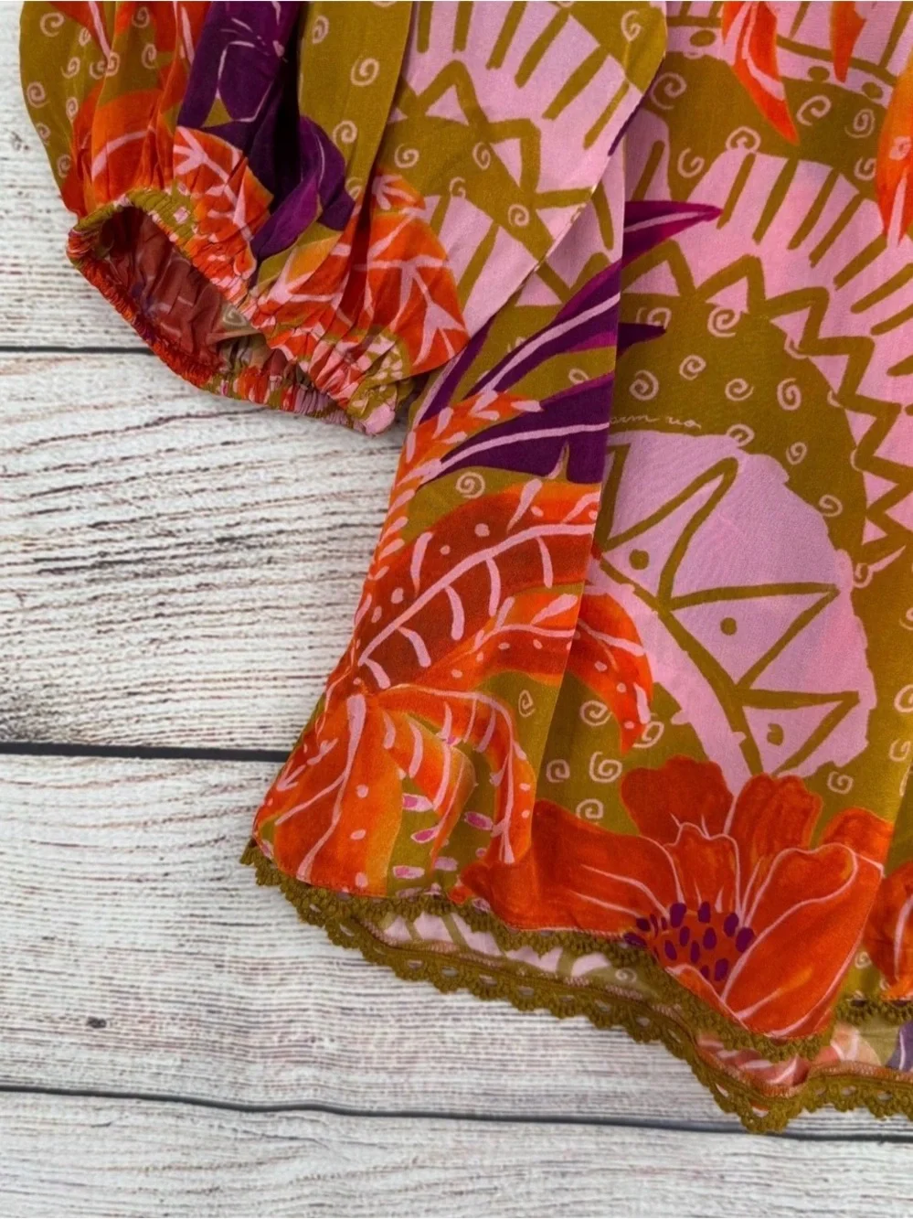 FARM Rio Multicolor Floral Ruffled Blouse - Orange, Pink, Olive, Purple